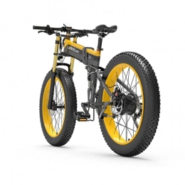 VARWANEO Bike LANKELEISI Adult Electric Bike, 48V 14.5AH 1000W 750PLUS All-round Electric Bicycle, 26" 4.0 Fat Tire Mountain Folding Electric Bicycle, with Anti-theft Device (Yellow, No spare battery)