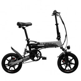 LANKELEISI Electric Bike LANKELEISI G100 14 Inch Folding Electric Bicycle, 400W Motor, Full Suspension, Double Disc Brake, with LCD Display, 5 Level Pedal Assist (Black Grey, 8.7Ah)