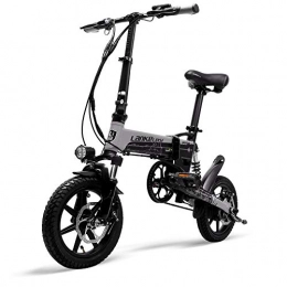 LANKELEISI Electric Bike LANKELEISI G100 Mini Folding Electric Bike, 14 Inches Pedal Assist Bicycle, 36V / 8.7A Removable Battery, Disc Brake, Magnesium Alloy Rim (Grey)