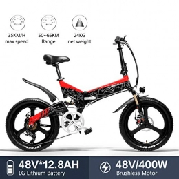 LANKELEISI Electric Bike LANKELEISI G650 Electric Bicycle 20 x 2.4 inch Mountain Bike Folding Electric city Bike for Adult 400w 48v 12.8ah LG Lithium Battery Shimano 7 Speed for woman / man bike (Red)