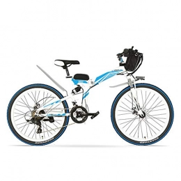LANKELEISI Electric Bike LANKELEISI K660 26 Inch Powerful Folding Electric Bicycle, 21 Speed Mountain Bike, 48V 500W Motor, Full Suspension, Front and Rear Disc Brake (White Blue)