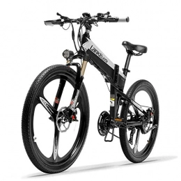 LANKELEISI Electric Bike LANKELEISI XT600 26'' Folding Ebike 400W 12.8Ah Removable Battery 21 Speed Mountain Bike 5 Level Pedal Assist Lockable Suspension Fork (Black Grey, 10.4Ah Standard)