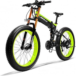 YUESUO Electric Bike LANKELEISI XT750 PLUS Electric bicycle, adult electric bicycle with 1000W brushless motor, 26-inch foldable fat tire electric bicycle, 48V 14.5AH with anti-theft device (Green, No+ Spare battery)