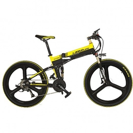 SMLRO Bike LANKELEISI XT750 with Advanced configuration - 26Inch Folding Ebike 48V Full Suspension 7 Speed Lithium E-bike Mountain - Electric Bicycle Motor 240Watt (Black-Yellow)