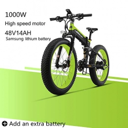 LANKELEISI Bike LANKELEISI XT750PLUS 48V 14AH 1000W Engine New Almighty Powerful Electric Bike 26 '' 4.0 Wholesale Tire Ebike 27 Speed Snow MTB Folding Electric Bike for Adult Female / Male (Green + 1 extra Battery)