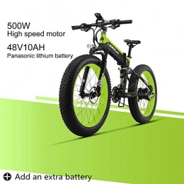 LANKELEISI Bike LANKELEISI XT750PLUS 48V10AH 500W Engine New Almighty Powerful Electric Bike 26 '' 4.0 Wholesale Tire Ebike 27 Speed Snow MTB Folding Electric Bike for Adult Female / Male (Green + 1 extra Battery)