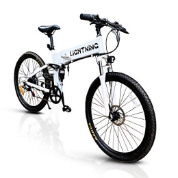 Party Perfecto Electric Bike Lightning E-Bike - 26 Inch Mountain Wheels Folding Frame 9.6Ah Electric Pedal Bike Li-Battery (White)