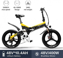 Lincjly Bike Lincjly 2020 Upgraded G650 Electric Bicycle 20 x 2.4 inch Mountain Bike Folding Electric city Bike for Adult 400w 48v 10.4ah Lithium Battery 7 Speed for woman / man bike, Travel freely (Color : Yellow)