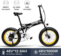 Lincjly Bike Lincjly 2020 Upgraded X2000 48V 1000W 12.8AH 20 x 4.0 Inch Fat Tire 7 speed Shifting Lever Electric Bike Foldable, for Adult Female / Male for mountain bike snow bike, Travel freely (Color : Yellow)