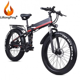 LiRongPing Bike LiRongPing 48V 1000W Electric Bicycle Folding E-Bike, 26inch 4.0 Fat Tire Electric Mountain Bike, 21 Speeds, 12.8AH Removable Lithium Battery, 1000W Hub Motor (Color : Red)