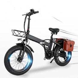 LIU Electric Bike Liu Electric Bike Foldable for Adults 750W / 1000W48V 15Ah 20 Inch Mountain Bike Fat Bike Pedal Assist E-Bike (Color : 48V15AH750W bag, Number of speeds : 2 PCS batteries)