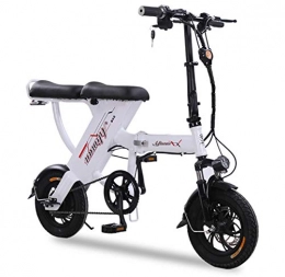 LIXUE 12 Inches Folding Electric Bicycles, Saddle Adjustable, Dual Disc Brakes Electric Bicycle for Commuting,White