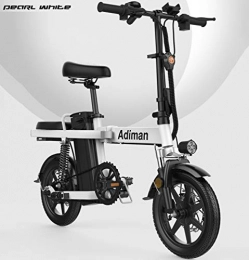 LIXUE Bike LIXUE 14 Inches Folding Electric Bicycles, Saddle Adjustable, Dual Disc Brakes Electric Bicycle for Commuting, White