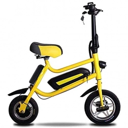 LJ Electric Bike LJ Portable Fold Electric Bike, 12 inch 36V E-Bike With10.4Ah Lithium Battery, Battery Car (Carbon Steel Frame, 250W) Load Capacity: 100Kg, Yellow, 30 Km, Yellow, 30 km