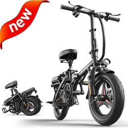 LJMG Bike LJMG Electric bikes Electric Bicycle Of Adult, 8-36Ah Battery 14 Inch Foldable Electric Bicycle, Fat Tire E-bike, 48V 400W Motor, With Back Seat (Color : Black, Size : 48V / 18A)