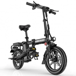 LJMG Electric Bike LJMG Electric bikes Electric Bicycle Of Adult, lithium Battery 14 Inch Foldable Electric Bicycle, City Commute Bike, 48V 400W Motor, With Back Seat (Color : Black, Size : 150km)