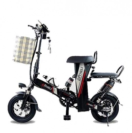 LOVE-HOME Electric Bike LOVE-HOME 12-Inch Foldable Electric Bicycle, 2 Saddle Seat Adult E-Bike, Cruising Range 50 Kilometers Removable Lithium Battery Electric Bicycles with Basket, Black