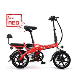 LOVE-HOME Bike LOVE-HOME 14 Inch Folding Electric Bicycle, 48V / 12A / 350W Endurance 40-50 Km Lithium Battery E-Bike, Carbon Steel Two Seats Tandem Bicycles for Adults Youth, Red