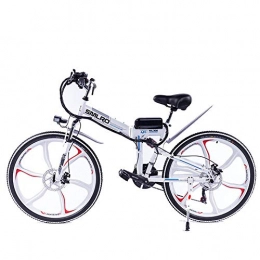 LOVE-HOME Electric Bike LOVE-HOME Folding Electric Mountain Bike, 48V / 8Ah Lithium Battery Ebike, 26 Inch Full Shock Absorber Integrated Wheel Bicycle, 21 Speed Gears Moped for Adults, White