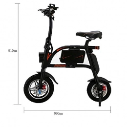 Lunzi Electric Bike Lunzi Portable Smart Electric Bicycle, City Speed Bike Handlebars Foldable with Led Light Travel Pedal Small Battery Car Lightweight Adult Moped Rechargeable Battery, Black, Battery~6Ah