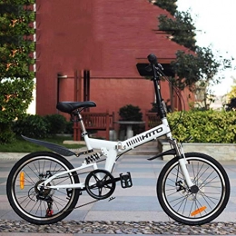LUO Electric Bike LUO Bike, Adults 20Inch Mountain Bike, Double Disc Brake Portable City Foldable 6 Speed Bikes, High-Carbon Steel Frame All-Terrain Suspension Bicycle, Green, White