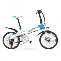 LUO Electric Bike LUO Electric Mountain Bike 48V10Ah High Power Hidden Battery 500W 20" Pedal Assist Folding Electric Mountain Bike, Aluminum Alloy Frame, Suspension Fork, White Blue