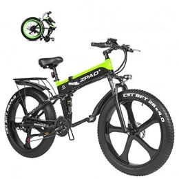 LYRWISHLY Electric Bike LYRWISHLY 1000W Fat Electric Bike 48V Lithium Battery Mens Mountain E Bike 21 Speeds 26 Inch Fat Tire Road Bicycle Snow Bike Pedals With Beach Cruiser Mens Sports (Color : Green)