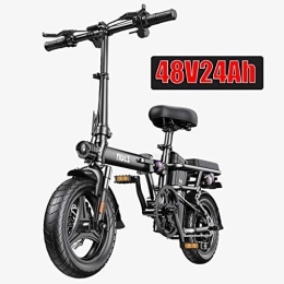 LYRWISHLY Bike LYRWISHLY Adults Electric Bicycle Ebikes Folding Ebike Lightweight 250W 48V 24Ah With 14inch Tire & LCD Screen With Mudguard (Color : Black, Size : Range: 500 km)