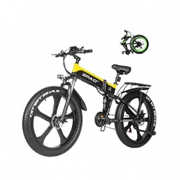 LYRWISHLY Electric Bike LYRWISHLY Electric Mountain Bike 26 Inches 1000W 48V 12.8ah Folding Fat Tire Snow Bike E-bike Pedal Assist Lithium Battery Hydraulic Disc Brakes For Adult (Color : Yellow)
