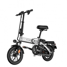 LYRWISHLY Electric Bike LYRWISHLY Folding EBike, 350W Aluminum Electric Bicycle With Pedal For, 14" Electric Bike With 48V / 18.8AH Lithium-Ion Battery (Color : Silver, Size : Range:140km)