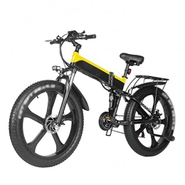 LYUN Electric Bike LYUN Electric Bike for Adults Foldable 1000W Motor 26×4.0 Fat Tire, Electric Bicycles Mountain Bike 48V Snow Electric Bicycle (Color : Yellow, Size : 48v 17Ah battery)