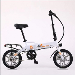 Macro Bike Macro Electric Bicycle Powered Aluminum Alloy Lithium Battery Bike LED Headlights LED Display Shock Absorption 14Inch 2 Wheel Folding Lightweight Driving for Adult Gift Car, White