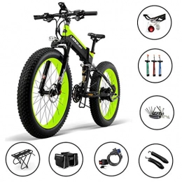 MDDCER Multifunction 1000W Folding Electric Bike 14.5AH /48V Lithium Battery 27 Speeds Fat Tire Electric Bicycle Folding E-bike Adult 26x4.0 Inch Sports Battery Mountain Ebike For Mens Black+Green