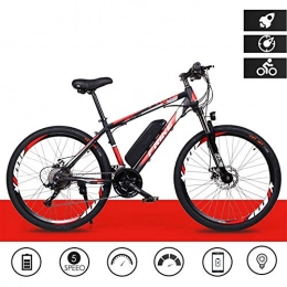 MDZZ Electric Mountain Bicycle, 250W Lightweight Adult Powered Bike, 21-Speed Lithium Battery E-Bike with Adjustable Seat, Outdoor Assisted Tool,Black red,Ordinary