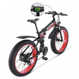 MEICHEN Electric Bike MEICHEN 48V500W snow and mountain bike26 folding bike 4.0 fat tire electric Lithium battery moped Aluminium alloy frame, red1000W