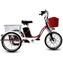  Electric Bike Men's Elderly Electric Tricycle Cargo Bike with Basket - 20 Inch Adult Tricycle, Adjustable Three Wheels Shopping Bike - Removable Lithium Battery