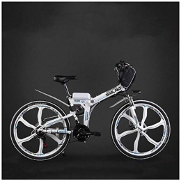 MERRYHE Electric Bike MERRYHE Folding Electric Bicycle Mountain Road Bicycle Adult 26 Inch Moped City Power Bicycle 48V Lithium Battery, White-Three knife wheel