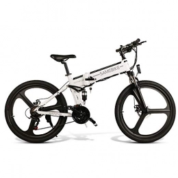 Mikonca Electric Bike Mikonca 26" Folding Electric Bike E-bike Aluminum Alloy 10.4AH 350W City Bicycle, 4-bar Full Suspension System, Shimano 21-speed, 35KM / H, 499WH, Max 80KM Distance-White