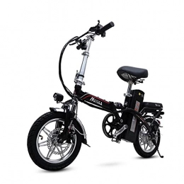 DYM Electric Bike Mini folding electric bicycle lithium battery bicycle power-assisted bicycle lady battery car with rear seat 48V14 inch remote control start(Color:black, Size:48V10AH)