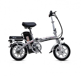 DYM Electric Bike Mini folding electric bicycle lithium battery bicycle power-assisted bicycle lady battery car with rear seat 48V14 inch remote control start(Color:silver, Size:48V20AH)