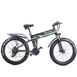 Shengmilo Electric Bike MX01 26 Inch Folding bicycle 4.0 Fat Tire Beach Bike 48V Mens Mountain Bike Snow Bike Dual Disc Brake (12.8Ah, Black Green)