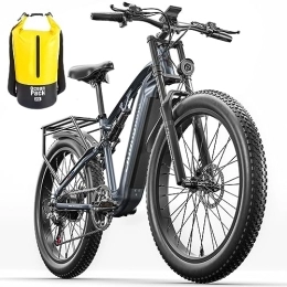 VLFINA Electric Bike MX05 Adult Electric Mountain Bike, BAFANG Motor 48V17.5AH Long Life Battery, 26" Fat Tires Full Suspension Ebike