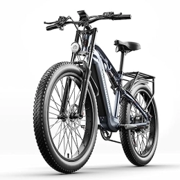 VLFINA Bike MX05 Adult Electric Mountain Bike, BAFANG Motor 48V17.5AH Long Life Battery, 26" Tires Full Suspension Dual Oil Brakes Ebike (MX05)