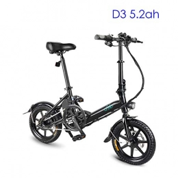 mysticall Electric Bike mysticall D3 Electric Bike Folding for Adult, E-Bike, 14inch Scooter Electric with LED Headlight, 7.8Ah Folding Electric Bicycle with Disc Brake, up to 25 km / h (D3 5.2ah Black)