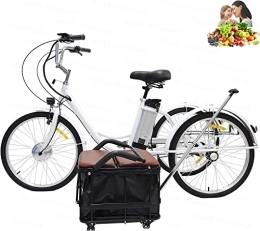 NBWE Bike NBWE Electric bicycle tricycle adult tricycle hybrid power trip three-wheel 24-inch tricycle for the elderly with child seat + wheeled basket, for parents(24'' white)