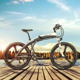 SJC Bike New Folding Electric Folding Moutain Bike 36V9.6Ah Lithium BatteryHydraulic Disc BrakesWith A Smart LCD Sreen (White-Gray)