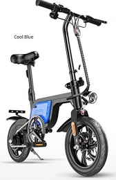 NGKWH Electric Bike NGKWH Adults Foldable Waterproof Electric Bicycle, 12 Inch Aluminum Alloy Electric Assist Bike With Shock-absorbing Tires Frame Double Disc Brak Portable Commuting Tool (Color : Blue)