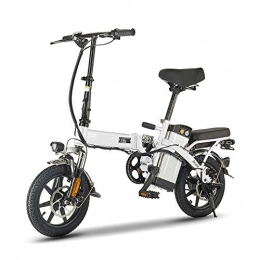NXXML Electric Bike NXXML 14 Inch Mini Folding Electric Bicycle, 48V 250W High-Carbon Steel Male and Female Travel Electric Vehicles, White
