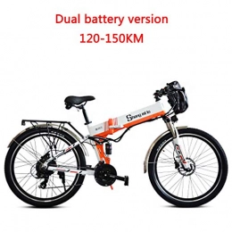 ONLYU Bike ONLYU Electric Bike, 350W 48V10.4Ah Removeable Lithium Battery Electric Mountain Bike, Dual Battery Version Boost Mileage 150KM 21 Shift Speed Max 40Km / H, White, spoke wheel