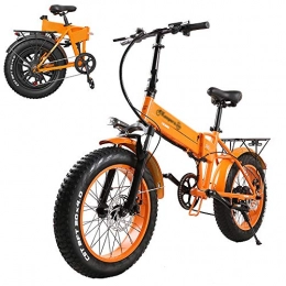 ONLYU Bike ONLYU Folding Electric Bike, Small Mountain Beach E Bike 350W Brushless Motor 20 Inch 4.0 Fat Tire Aluminum Alloy Electric Bicycle for Adults Camping, Orange